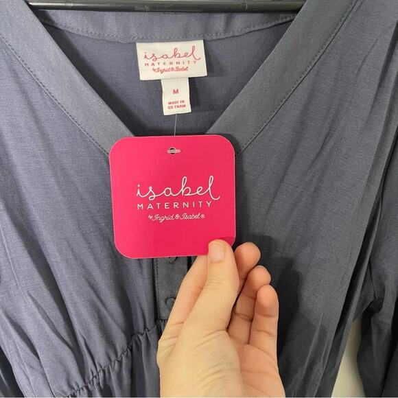 Isabel Maternity Women’s Blue-Gray Stretchy Knit V Neck Casual Career Blouse NWT - Picture 3 of 3